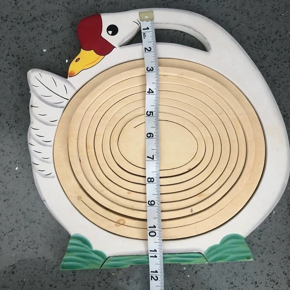 Vintage Collapsible Wood Goose Fruit Basket Spiral Folding Trivet Kitchen Decor